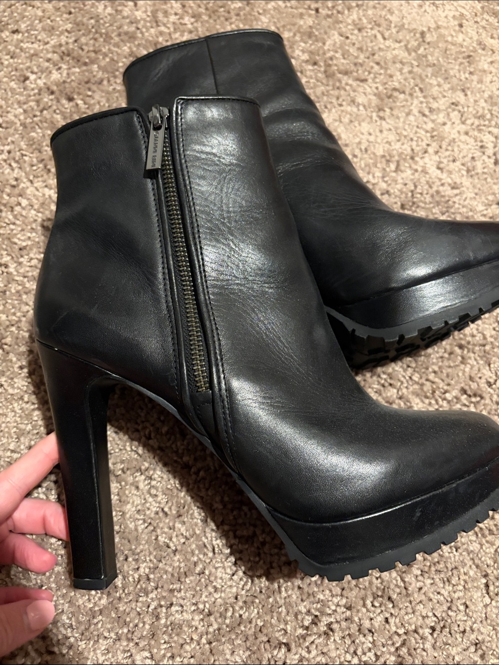 Women's Black Leather High-Heel Ankle Boots